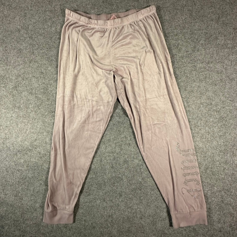 Juicy Couture Velour Jogger Pants Womens XL Pink Rhinestone Logo Y2K